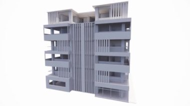 Yapım, mimari, oyun ve film illüstrasyonları için uygun siyah-beyaz otel apartmanlarının 3D video modellemesi
