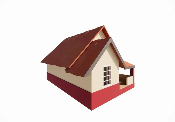 适于说明的简易农村房屋3D渲染模型 — 图库照片