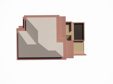Minimalist beyaz kahverengi bir evin dış kısmının 3 boyutlu mimari modeli.