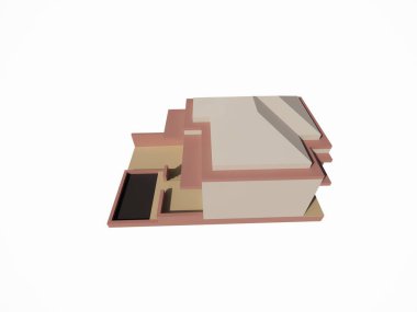 Minimalist beyaz kahverengi bir evin dış kısmının 3 boyutlu mimari modeli.