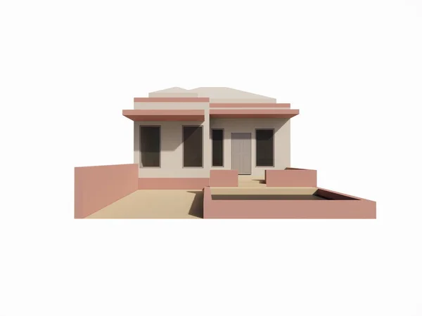 Architektoniczny Model Zewnątrz Minimalistyczny Biały Brązowy Różowy Dom — Zdjęcie stockowe