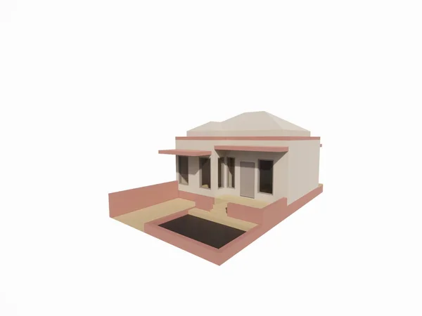 简约的白色棕色粉红房屋外观的三维建筑模型 — 图库照片