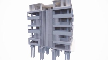 Daireler için vakıfları olan binaların 3 boyutlu video modellemesi oteller ofisleri inşaat illüstrasyonları, mimari, oyunlar ve filmler için uygun siyah beyaz