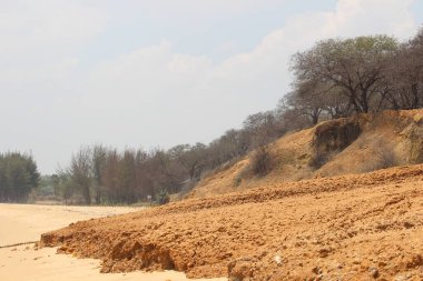 The texture of dry muddy soil is light brown in color clipart