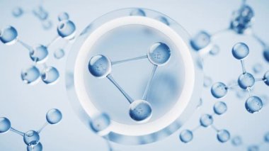 Mavi arkaplanlı moleküller, 3D görüntüleme.