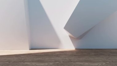 Ahşap zeminli boş bina yapısı, 3D görüntüleme.