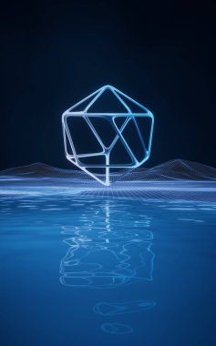 Geometrik çerçeveli dijital uzay, üç boyutlu görüntüleme. Dijital çizim.