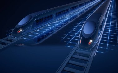 Dijital yüksek hızlı tren, 3D görüntüleme. Dijital çizim.