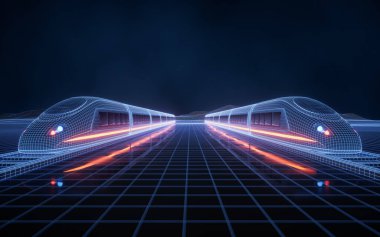 Dijital yüksek hızlı tren, 3D görüntüleme. Dijital çizim.