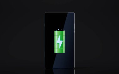 Cep telefonu ve batarya, 3D görüntüleme. Dijital çizim.