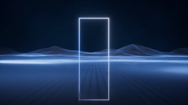 Parlak çizgileri olan dijital uzay, üç boyutlu görüntüleme. Dijital çizim.