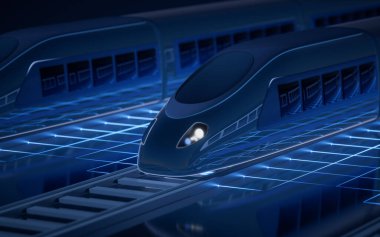 Dijital yüksek hızlı tren, 3D görüntüleme. Dijital çizim.