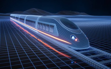 Dijital yüksek hızlı tren, 3D görüntüleme. Dijital çizim.