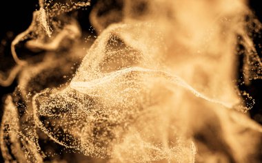 Soyut dalga parçacıkları, dağıtım tozu, 3 boyutlu görüntüleme. Dijital çizim.