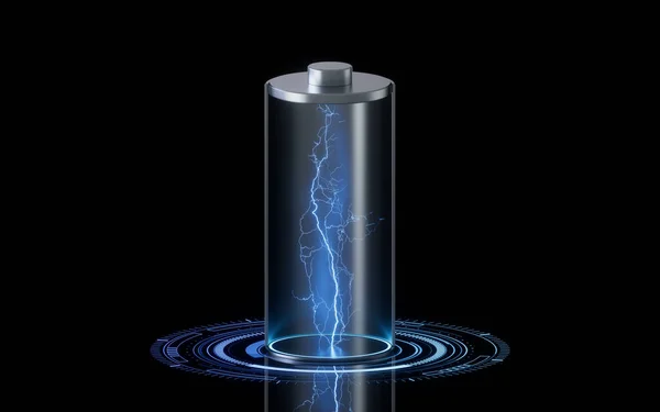 Batería Carga Rápida Sobre Fondo Negro Concepto Tecnología Energía Renderizado — Foto de Stock