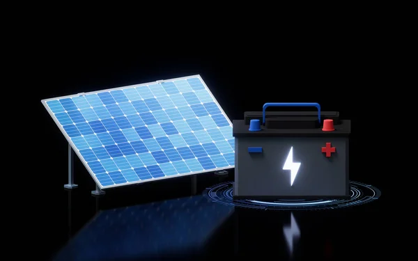 Panele Słoneczne Baterie Renderowanie Rysunek Cyfrowy — Zdjęcie stockowe