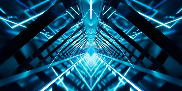 Tunnel Scuro Con Luce Luminosa Illuminata Rendering Disegno Digitale — Foto Stock