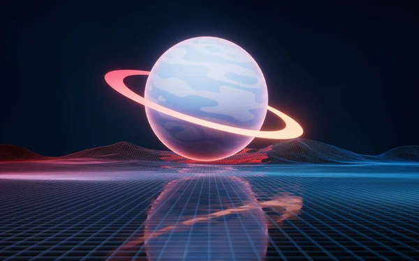 惑星と宇宙背景 3Dレンダリング デジタルドローイング — ストック写真