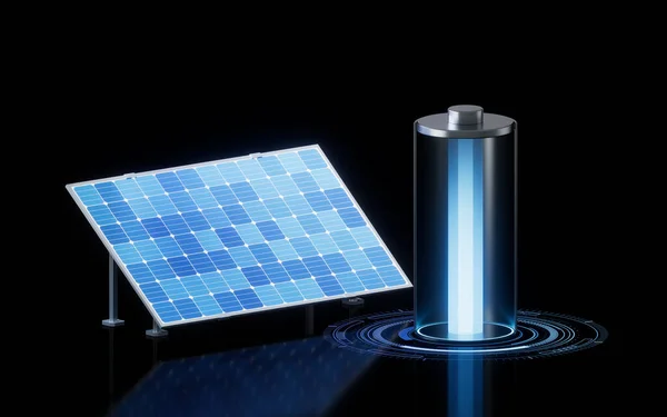 Solar Panels Batteries Rendering Digital Drawing — Stock Photo, Image