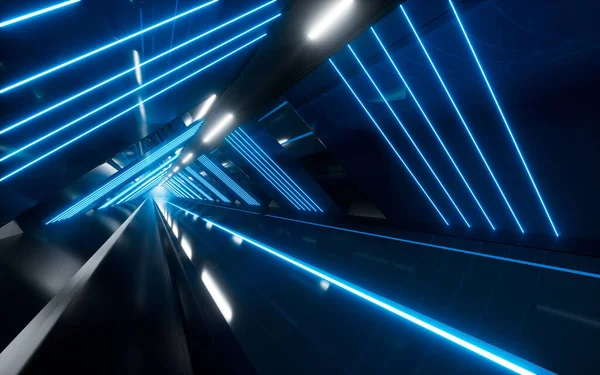 Mörk Tunnel Med Glödande Ljus Belyst Återgivning Digital Ritning — Stockfoto