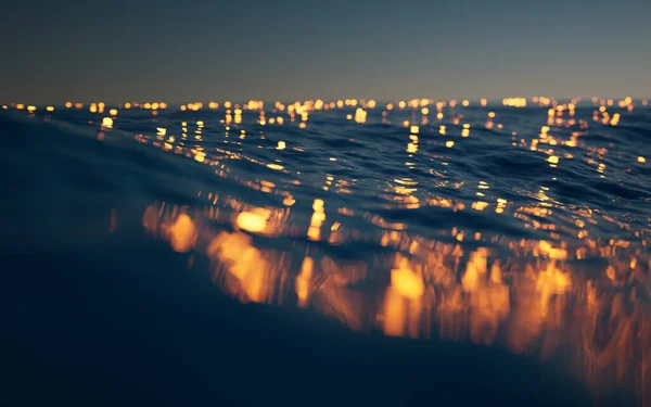 Lago Increspato Con Particelle Luminose Rendering Disegno Digitale — Foto Stock