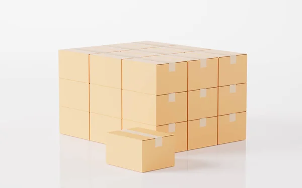 包装箱和白色背景 3D渲染 数字绘图 — 图库照片