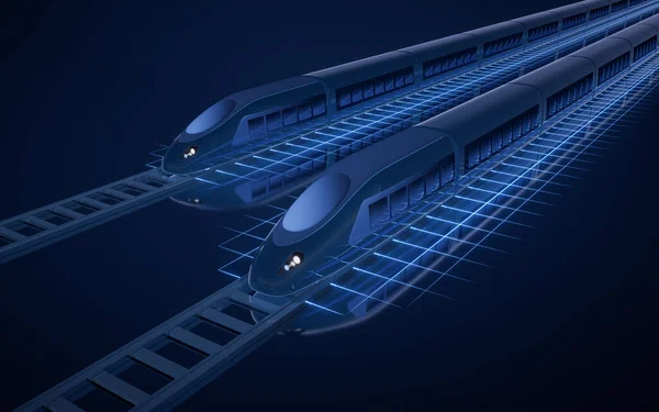 数字高速铁路子弹列车3D渲染数字绘图 — 图库照片