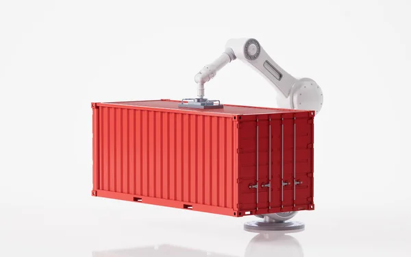 Mechanischer Arm Und Industrie Container Rendering Digitale Zeichnung — Stockfoto