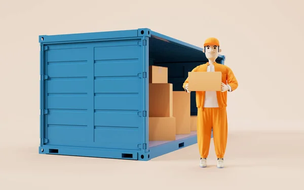 Cargo Container Deliveryman Freight Export Rendering Digital Drawing — Stock Photo, Image