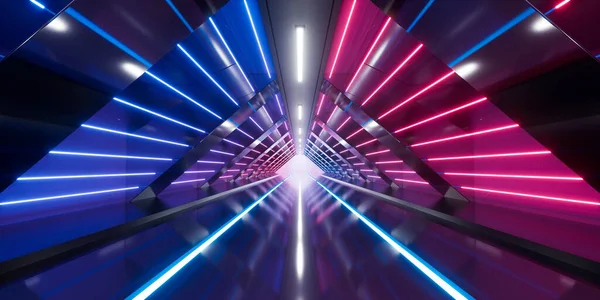 Stock image Dark tunnel with glowing light illuminated, 3d rendering. Digital drawing.