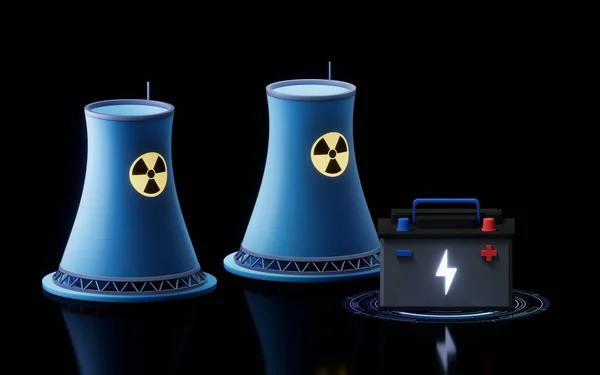 原子力発電所と電力 3Dレンダリング デジタルドローイング — ストック写真