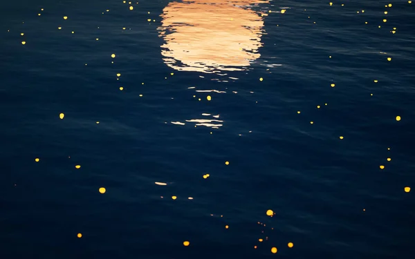 Wellenförmiger See Mit Glühenden Partikeln Darstellung Digitale Zeichnung — Stockfoto