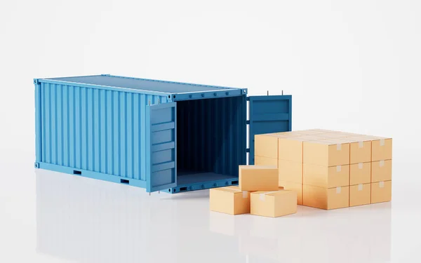 貨物コンテナ 貨物と輸出 3Dレンダリング デジタルドローイング — ストック写真