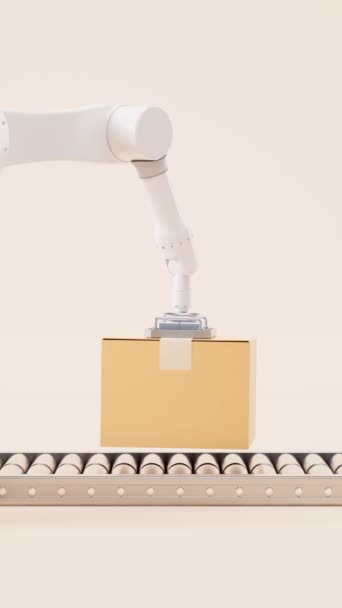 Loop Animation Mechanical Arm Cardboard Box Rendering Motion Graphic — Stock Video