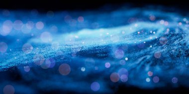 Yoğunluğu parlayan parçacıklara sahip renkli nebula, 3 boyutlu görüntüleme. Dijital çizim.