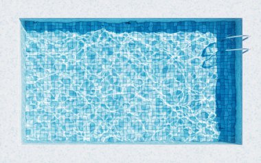 İçinde mavi su olan yüzme havuzu, 3 boyutlu görüntüleme. Dijital çizim.