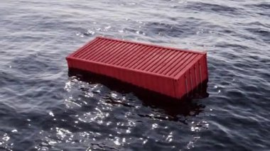 Loop animation of cargo container floating in the ocean , 3d rendering.