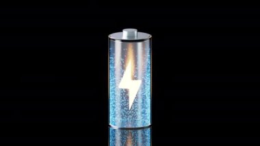 Siyah arka planda 3D hızlı şarj pili, enerji teknolojisi konsepti, 3D görüntüleme.