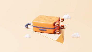 Loop animation of cartoon style luggage with travel theme, 3d rendering.