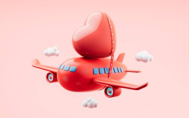 Love heart with 3d cartoon style, festival celebration, 3d rendering. Digital drawing.