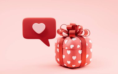 Gift box and love heart, festival celebration, 3d rendering. Digital drawing.