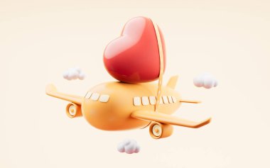 Love heart with 3d cartoon style, festival celebration, 3d rendering. Digital drawing.