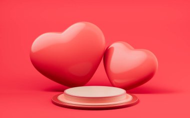 Love heart and presentation stage, 3d rendering. Digital drawing.