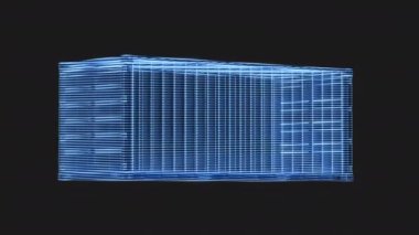 Loop animation of cargo container with holographic style, freight and export, 3d rendering.