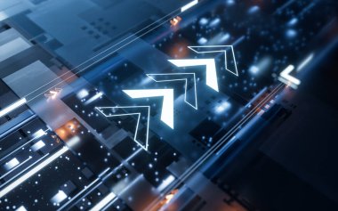 Fast speed electronic transmission circuit, 3d rendering. Digital drawing.