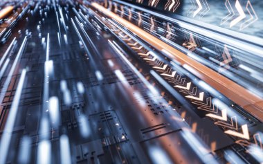 Fast speed electronic transmission circuit, 3d rendering. Digital drawing.