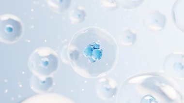 Biyoteknoloji ve kozmetik konsepte sahip şeffaf hücre, 3D görüntüleme.