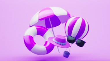 Loop animation of beach umbrellas and resort theme, 3d rendering.