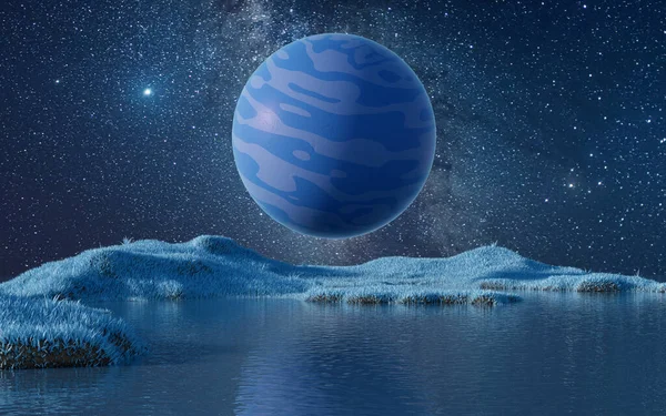 Planet Med Melkeaktig Måte Natten Rendering Digital Tegning – stockfoto