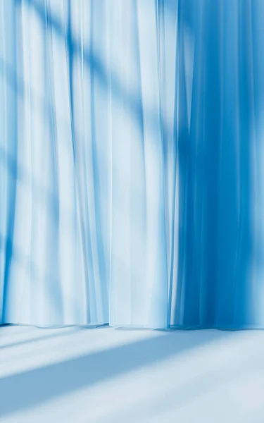 stock image Blue curtain with sunlight comes in, 3d rendering. Digital drawing.